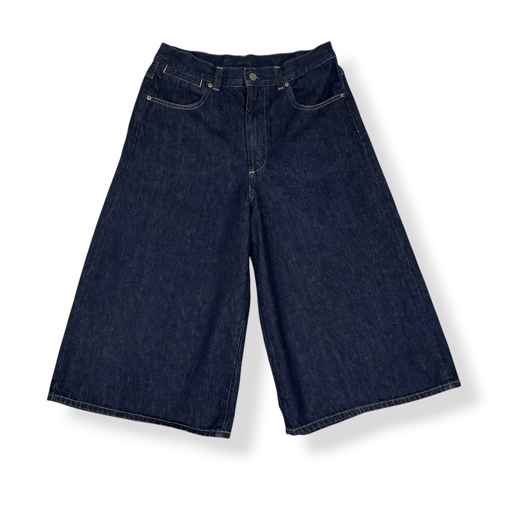 Uniqlo Culottes Women 29 Blue Baggy Loose Denim Jeans Crop High Rise Wide Jorts
